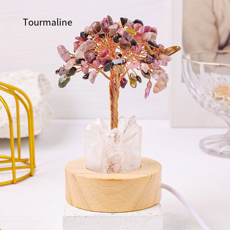 Natural Crystal Tree Night Light: Crystal Cluster Soft Light Healing the Late Night ·USB Touch Dimming: 7-color High-energy Crystal Seeds to choose from