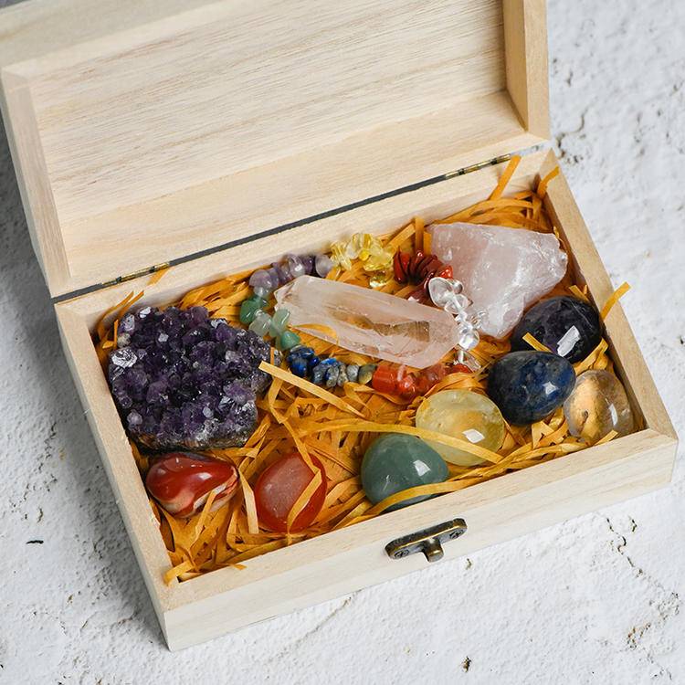 Mineral Sanctuary: Raw Crystal Wooden Altar Set