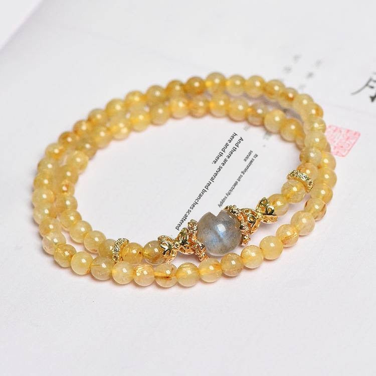 "Sun and Moon Echoes" Double Ring Golden Hair Crystal Grey Moonlight Bracelet: 5mm Fine Golden Glow + 10mm Cool Moonlight โจ๐