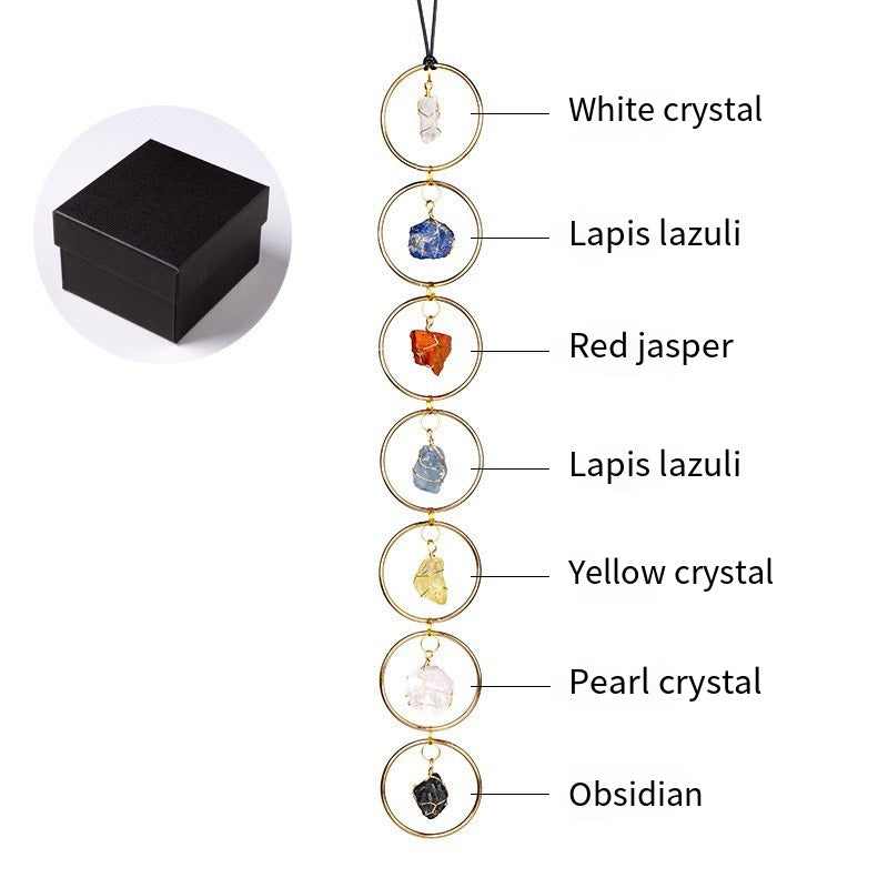 "Seven-color Flow · Energy Resonance" Natural seven-color crystal rough stone circular pendant: Yoga Chakra Companion · Home Wind Chime Energy Field