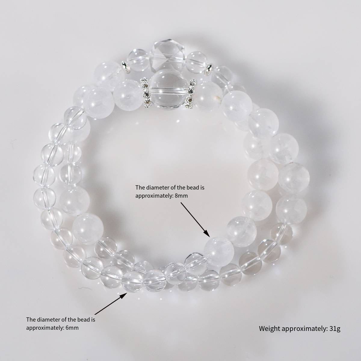 Twin Realms: Double Strand White Quartz & White Phantom Bracelet