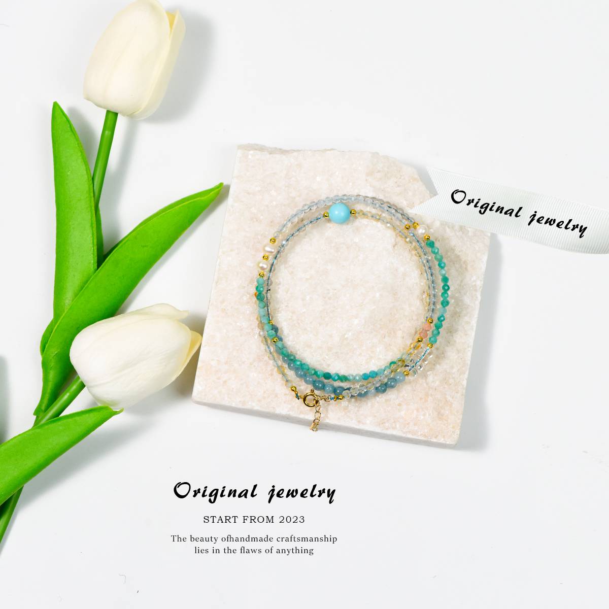 A hidden paradise of sea islands · Multi-Treasure Energy Collarbone Chain: The clear waves of aquamarine and the ripples of Tianhe stone jointly compose the wind of the ocean