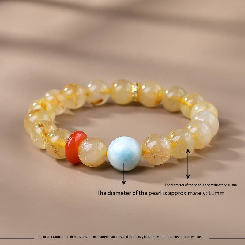 【 Mountain and Sea Synergy 】 Golden Crystal · Nanhong Peace Pendant · Sea-patterned Stone Top Bead Design Energy Bracelet