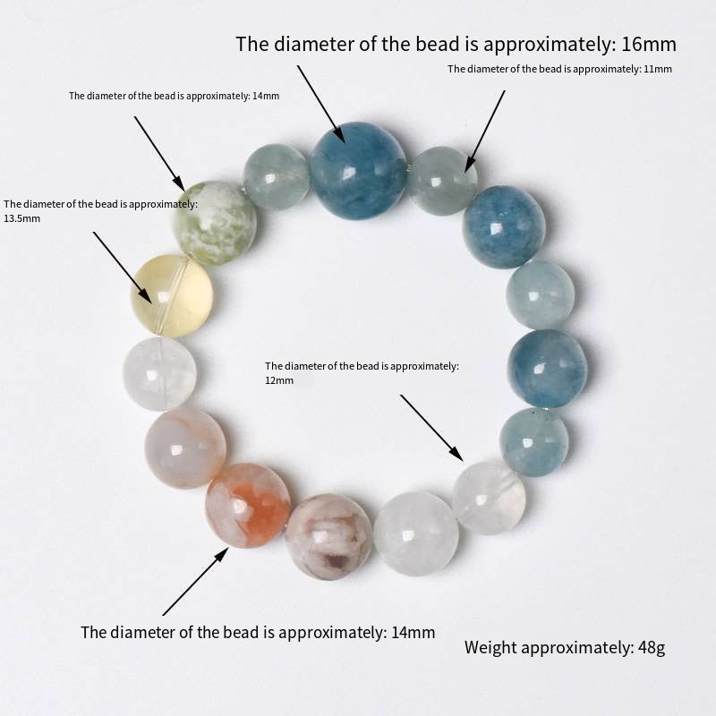 Sakura Promenade: Aquamarine, Xiuyan Jade & Cherry Blossom Agate Bracelet