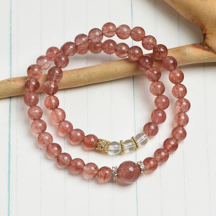 【 strawberry white Crystal Double Loop Bracelet 】 -- Sweet energy · Pure guardian