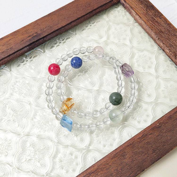 Celestial Chakra: Double Strand White Quartz & 7 Gemstone Bracelet