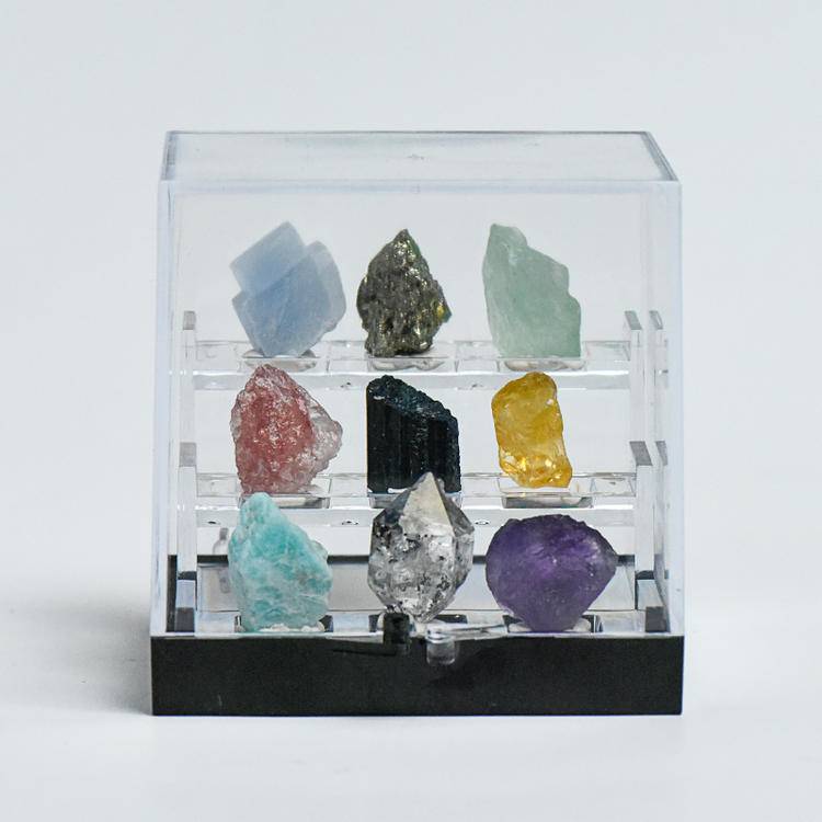 Nine-in-one Raw Stone Mineral Label Box: Mineral Special Forces from the Center of the Earth to Outer Space - Portable High-energy Physics Laboratory