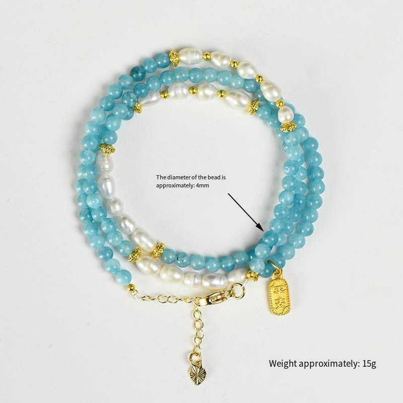 Necklace Name: "Mermaid's Tears" Aquamarine and Pearl Interwoven Collarbone chain