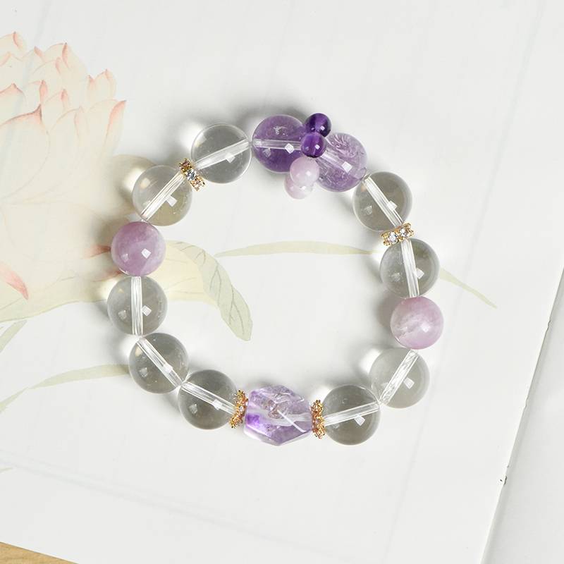 Stellar Prism: Faceted White Quartz, Amethyst & Kunzite Power Bracelet