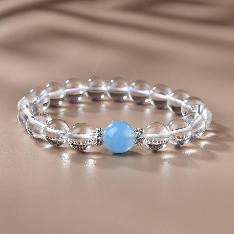 Arctic Aura: White Quartz & Aquamarine Solitaire Bracelet
