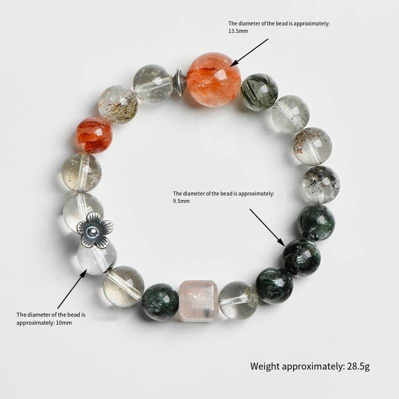 Green dragon crystal Green Ghost Red Gel Flower bracelet: 13mm Blood Flame top bead · Triple Green Energy Wealth Array