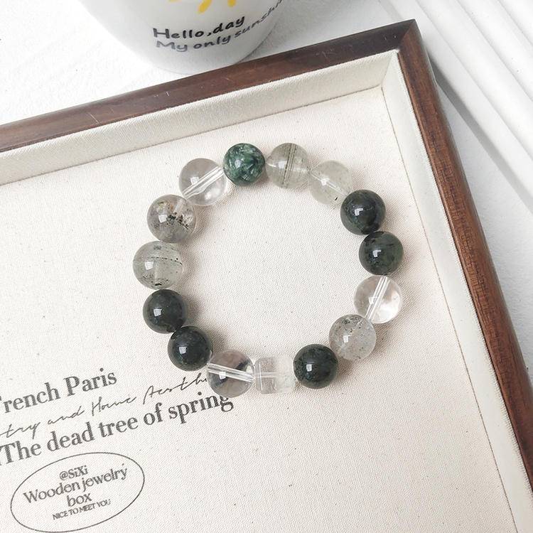 "Forest Spirit Pulse" Triple Green Energy + White Crystal Bracelet: Gather Treasures, Generate Wealth, Purify the Domain, Empower ✨💧