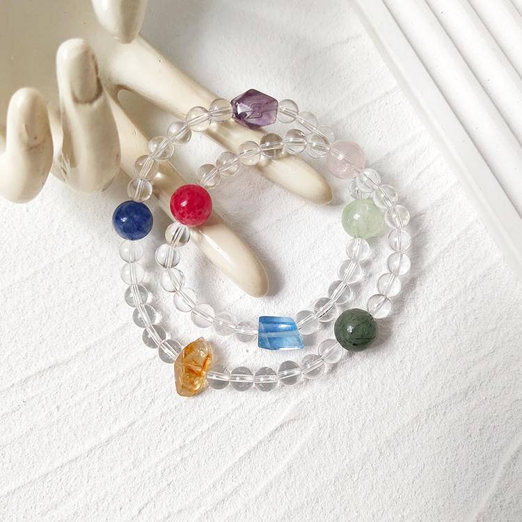 Celestial Chakra: Double Strand White Quartz & 7 Gemstone Bracelet