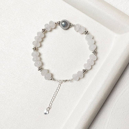 ✨ Pure Realm · Energy Flow ✨ White Ghost beaded Faceted Bracelet · Dancing with Grey Moonlight