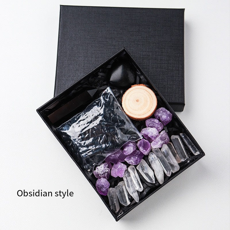 🔮 [Natural amethyst rough Stone + hexagonal Prism Crystal + Energy Gravel Set] - 13 energy universes, switch as you like!