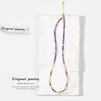 Galaxy Fragments · Amethyst Facet Collarbone Chain: When the mysterious Amethyst Meets the Warm Pearl