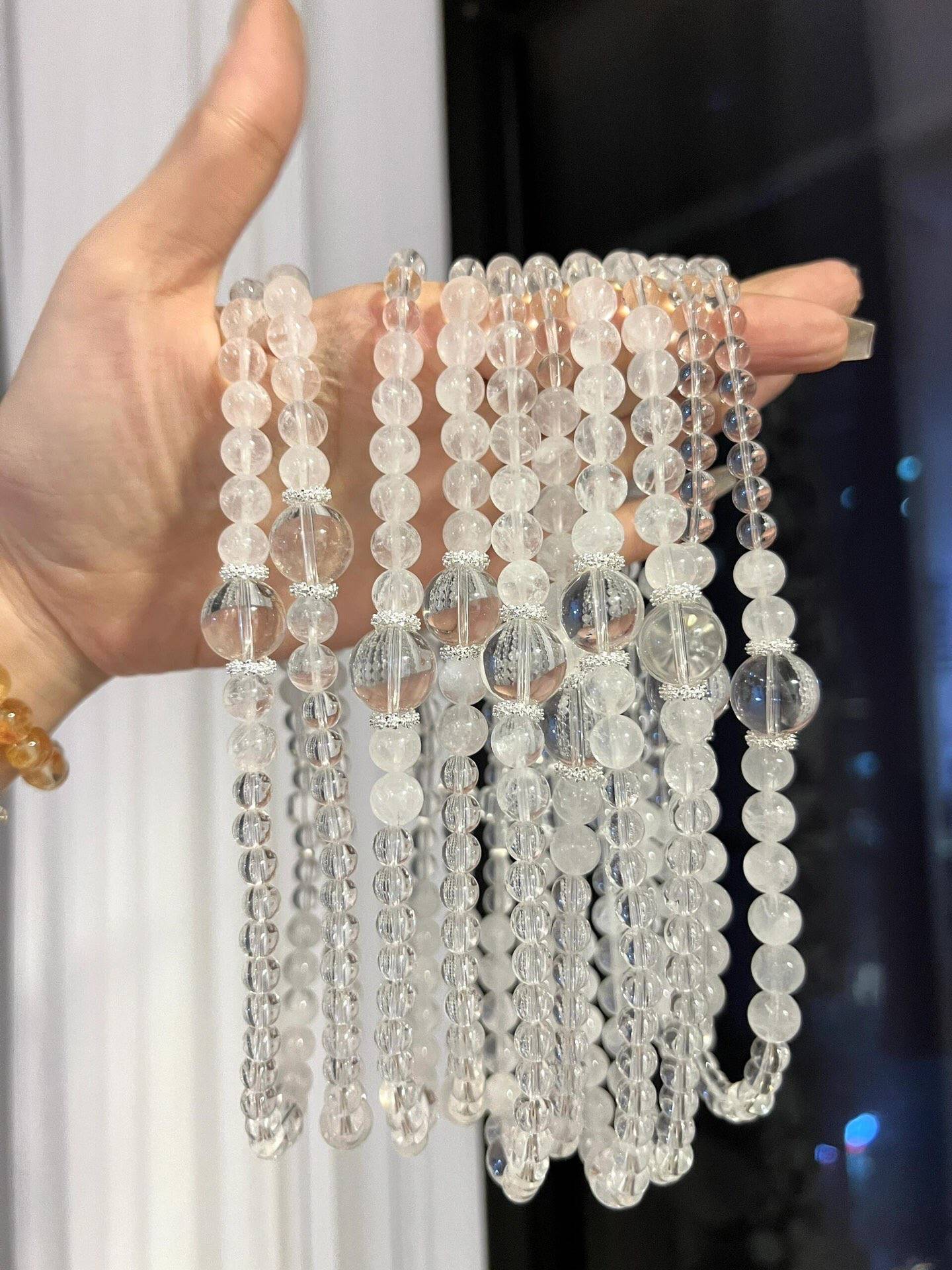 Twin Realms: Double Strand White Quartz & White Phantom Bracelet