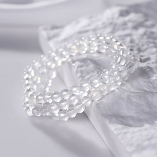 "Moonlight Cocoon" White Moonlight Three-Ring Plain bracelet: 6mm+ Cream halo · Unadorned wrapping