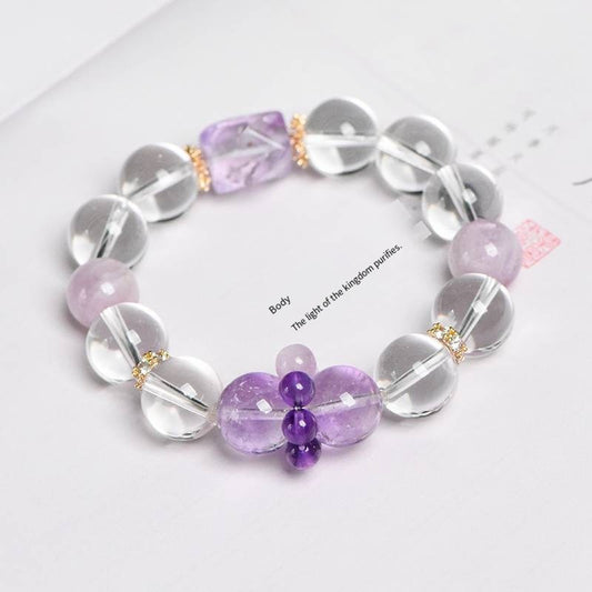Stellar Prism: Faceted White Quartz, Amethyst & Kunzite Power Bracelet