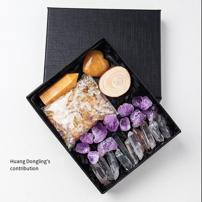 🔮 [Natural amethyst rough Stone + hexagonal Prism Crystal + Energy Gravel Set] - 13 energy universes, switch as you like!