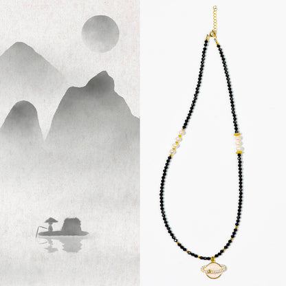 Dark Universe Poem · Black Spinel Pearl Collarbone Chain: The Romantic Starry Universe That Falls into the Neck
