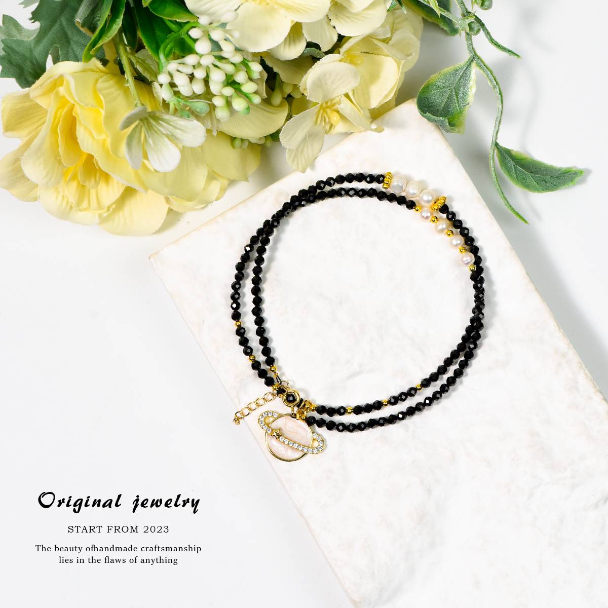 Dark Universe Poem · Black Spinel Pearl Collarbone Chain: The Romantic Starry Universe That Falls into the Neck