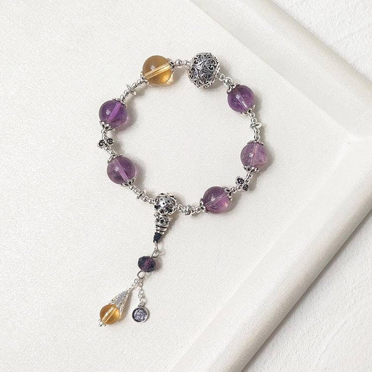 Left hand wisdom, right hand abundance! Amethyst yellow crystal bracelet, helping you "thoughts flow like a spring, wealth follows wisdom"!