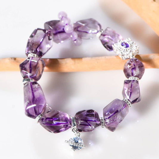 Natural Amethyst Beaded Bracelet  Amethyst Faceted Bracelet