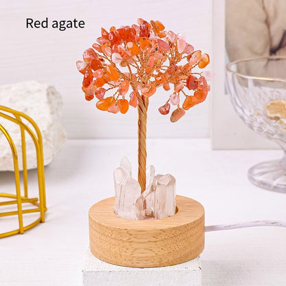 Natural Crystal Tree Night Light: Crystal Cluster Soft Light Healing the Late Night ·USB Touch Dimming: 7-color High-energy Crystal Seeds to choose from