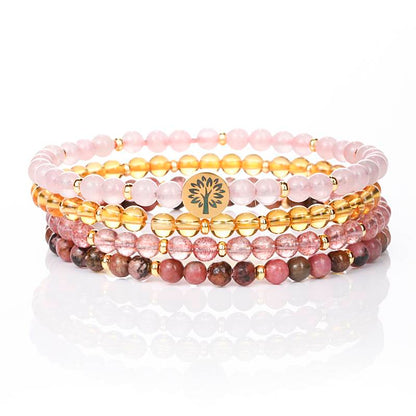 Heart Chakra Sustainable Garden: Rose Quartz, Citrine, Strawberry Crystal, Rose Rose Four-level Love and Happiness Energy Ring