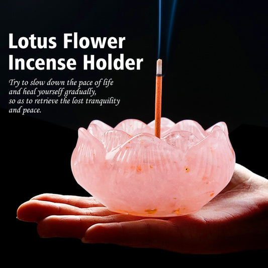 Lotus Realm · Crystal Language: Purple and Pink Twin Lotus Bowl Incense Set & Seven Chakra Energy Rolling Stone