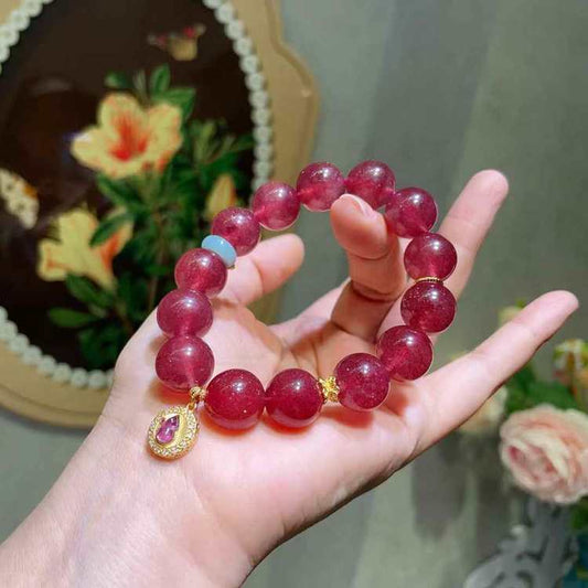 🌸 【 Natural strawberry Crystal Bracelet 】 -- Sweet love · Attracting wealth and Good fortune 🌸