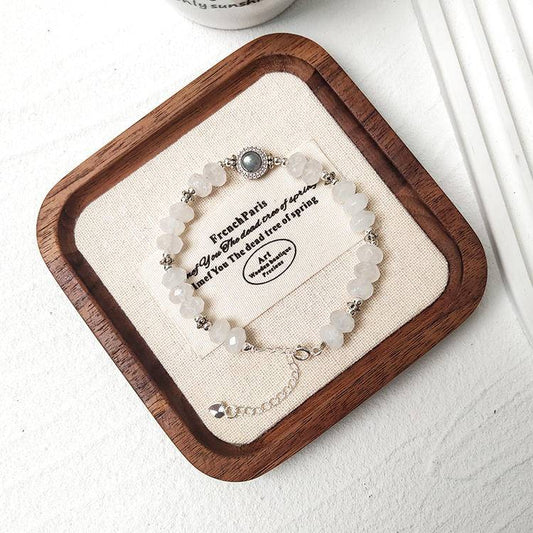 ✨ Pure Realm · Energy Flow ✨ White Ghost beaded Faceted Bracelet · Dancing with Grey Moonlight
