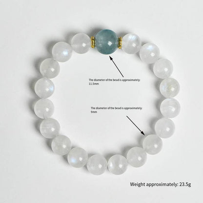 "The moon rises from the sea" design bracelet: Moonstone star River Chain · aquamarine Moon bead