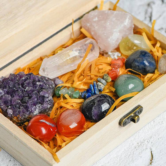 Mineral Sanctuary: Raw Crystal Wooden Altar Set
