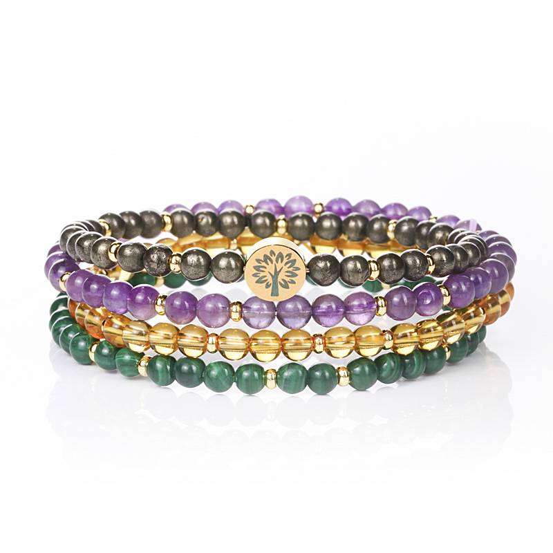 Wrist Wealth Perpetual Motion Machine: Pyrite, amethyst, citrine, malachite Four-level Abundant Energy Ring