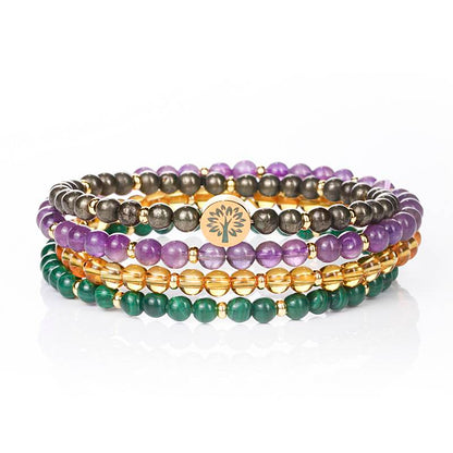 Wrist Wealth Perpetual Motion Machine: Pyrite, amethyst, citrine, malachite Four-level Abundant Energy Ring