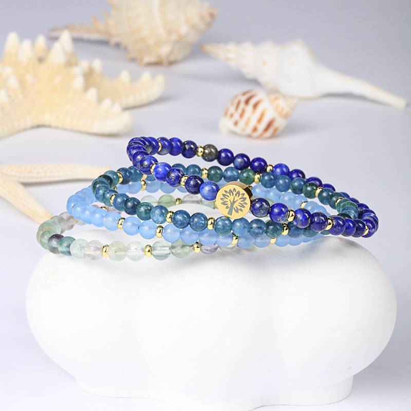 Interstellar Wisdom Navigator: Lapis lazuli, Blue Phosphorus Gray, blue chalcedony, Fluorite Four-level Intuitive Awakening Energy Ring