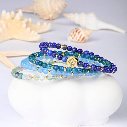 Interstellar Wisdom Navigator: Lapis lazuli, Blue Phosphorus Gray, blue chalcedony, Fluorite Four-level Intuitive Awakening Energy Ring