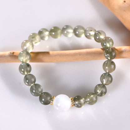 "Star River Wish" Green Hair Crystal Moonstone Bracelet: A Natural Romance bestowed upon her · Protection and Good luck always by her side