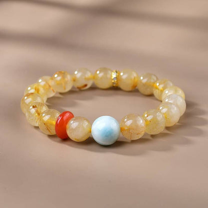 【 Mountain and Sea Synergy 】 Golden Crystal · Nanhong Peace Pendant · Sea-patterned Stone Top Bead Design Energy Bracelet