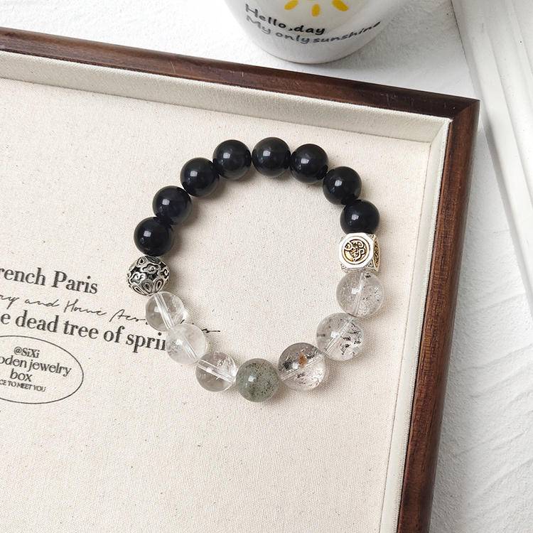 Night Bastion: Black Obsidian & Sheen Obsidian Men's Bracelet
