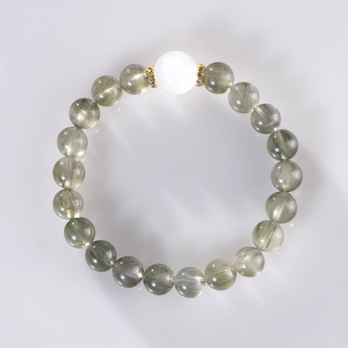 "Star River Wish" Green Hair Crystal Moonstone Bracelet: A Natural Romance bestowed upon her · Protection and Good luck always by her side