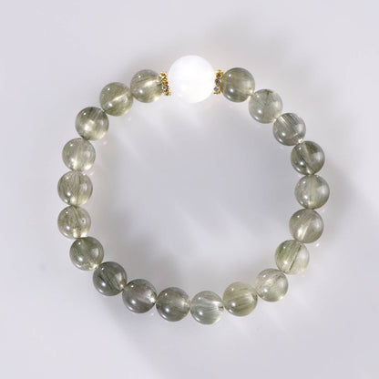 "Star River Wish" Green Hair Crystal Moonstone Bracelet: A Natural Romance bestowed upon her · Protection and Good luck always by her side