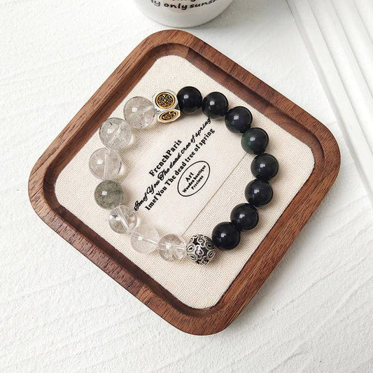 Night Bastion: Black Obsidian & Sheen Obsidian Men's Bracelet