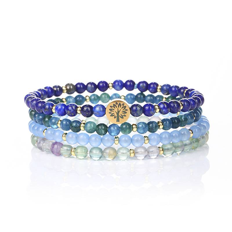 Interstellar Wisdom Navigator: Lapis lazuli, Blue Phosphorus Gray, blue chalcedony, Fluorite Four-level Intuitive Awakening Energy Ring