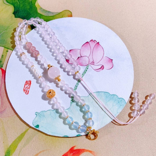 Honey Island Roaming · Rose Crystal Energy Garden Necklace: The tenderness of rose crystal, the sweetness of strawberry crystal, the luster of pearl, and the tranquility of aquamarine