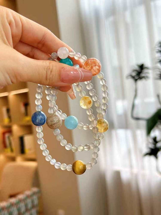Star River Illusion · Grey Moonlight Multi-Treasure Three-Ring Bracelet