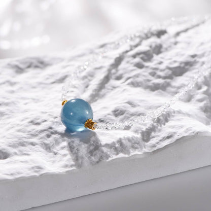 Ice Pole Starlight · 16mm Aquamarine Shines on the collarbone chain: The heart of polar glaciers, studded with galactic diamonds