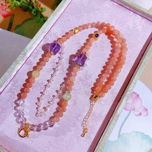 "Sun Star Trail" Natural Sunstone Universal Energy Chain: With the star engine in hand, you can fold the light-year scale